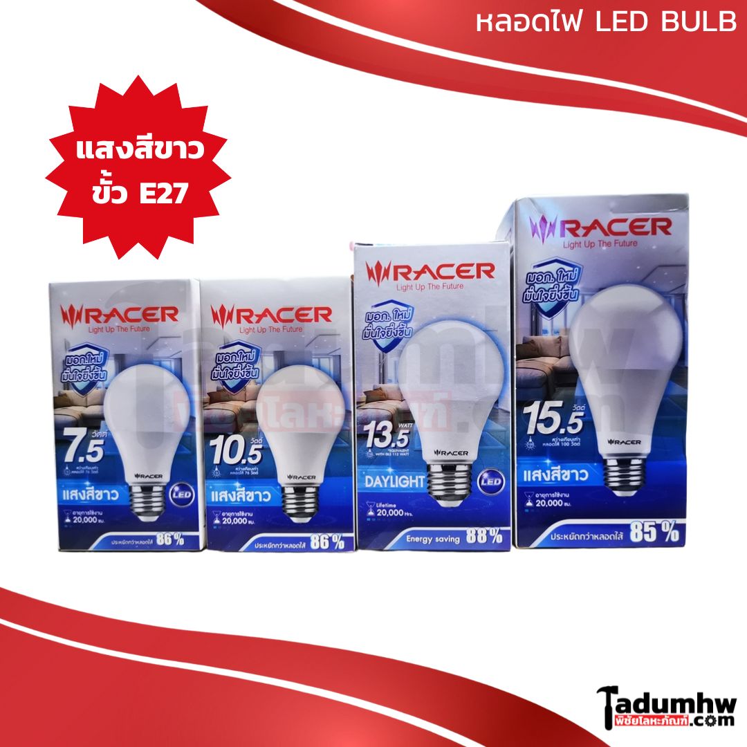 COVER-LED-BULB-RACER-01 RACER หลอดแอลอีดี หลอดไฟ หลอดกลม LED BULB 7.5w 10.5w 13.5w และ 15.5w ขั้วหลอด E27 แสงไฟสีขาว Daylight 6500K - Image 1